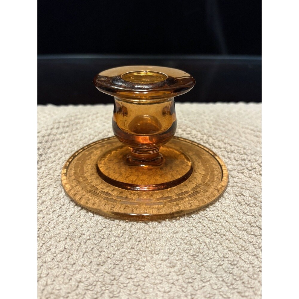 Antique Amber Depression Glass Candle Stick Holder Candlestick Vintage